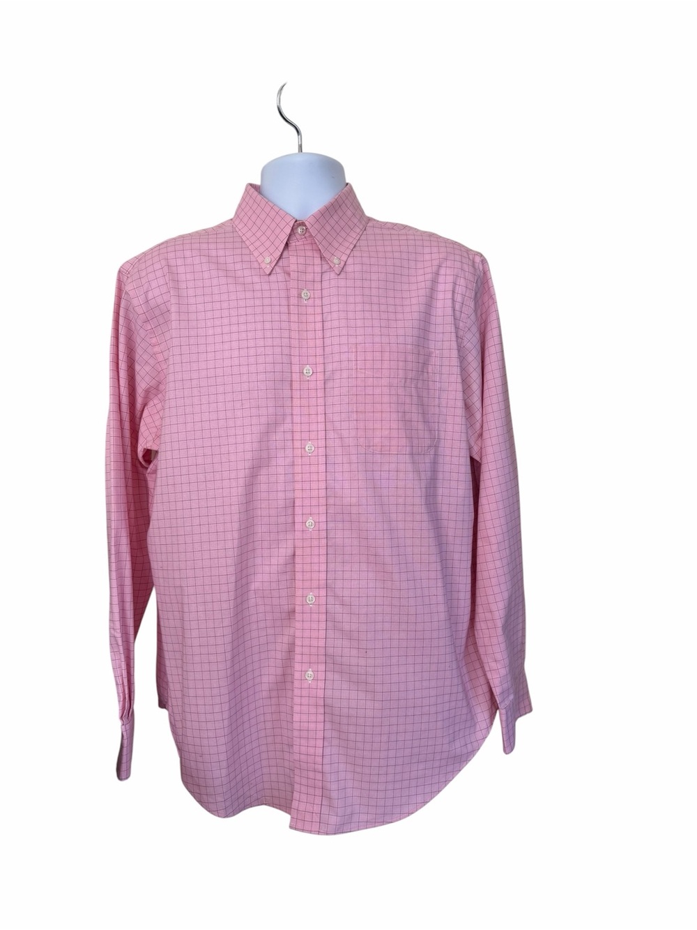 Lauren Ralph Men's Pink Check Button-Down Non Iron Long Sleeve Shirt 16 34/35